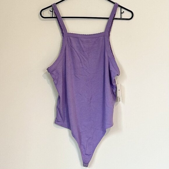 NWT BP by Nordstrom Purple Micro Ribbed Picot Trim Thong Bodysuit - L - Picture 2 of 8